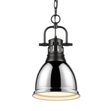 Golden 3602-S BLK-CH - Yep by Golden Lighting Duncan 1-light 9in Chain Hung Pendant in Matte Black and Chrome shade